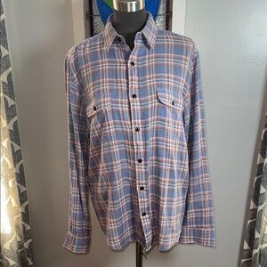 Faherty Super Soft 100% Cotton Blue & Pink Plaid Button Down Shirt SZ M
